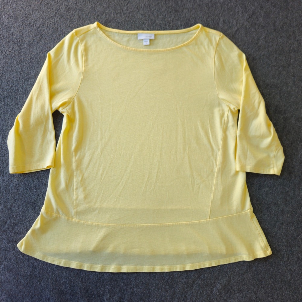Pure J. Jill ‎ Boat Neck 3/4 Sleeve Peplum Butter Yellow Cotton Top Small EUC